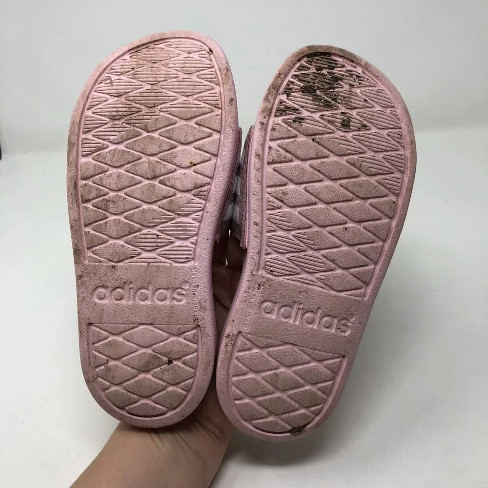 Adidas Slides Adilette Comfort Pink White Girls 12 Slip On Sandals